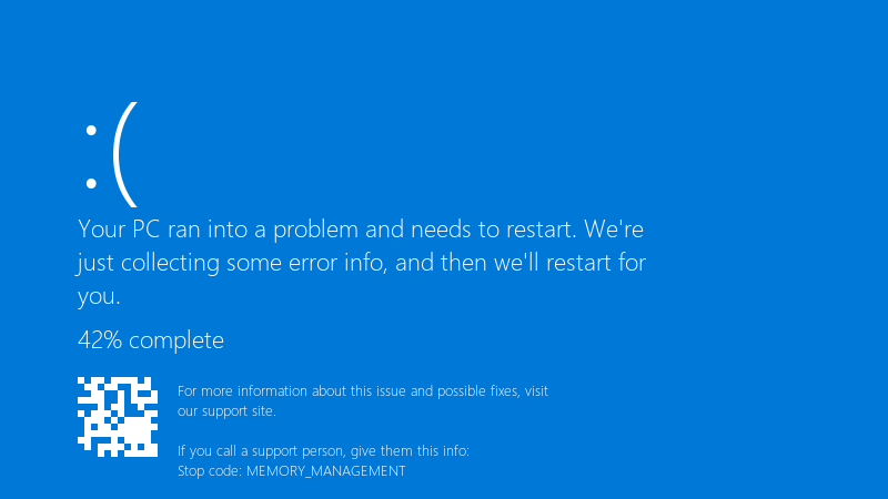 Your PC ran into a problem and needs to restart. We're