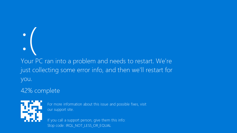 Your PC ran into a problem and needs to restart. We're