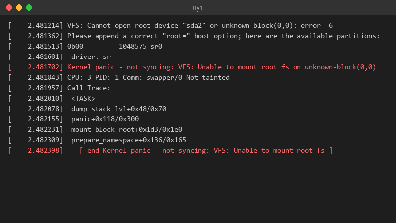 2.481214 VFS: Cannot open root device "sda2" or unknown-block(0,0): error -6