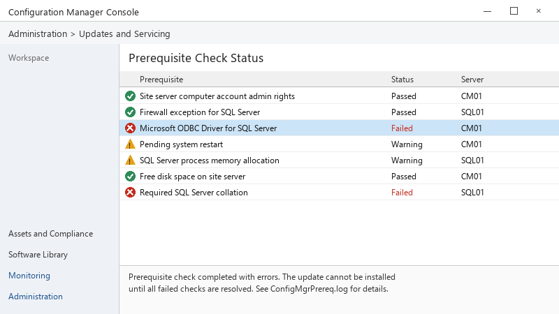 Prerequisite Check Status