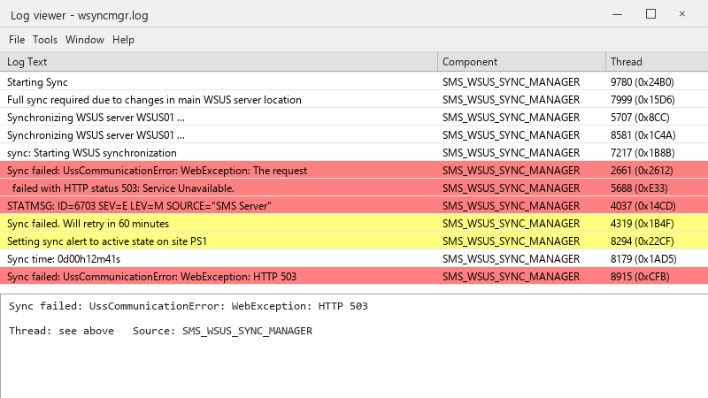 Log viewer - wsyncmgr.log